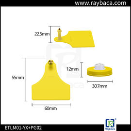 Yellow color TPU LF RFID Cattle Ear Tags Female Size 30.7 * 12mm For Livestock Farm