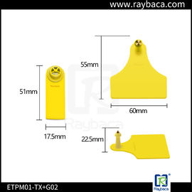 Yellow color TPU Rectangle Shape Livestock Cattle Ear Tags 30mm Diameter For Cow Management